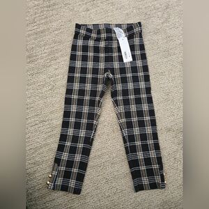 Kids Plaid Stretch Leggings in Black and Tan